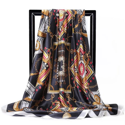 90*90cm Luxury quality silk spring autumn women new printing scarves fashion sunscreen large size shawl tourism seaside muffler