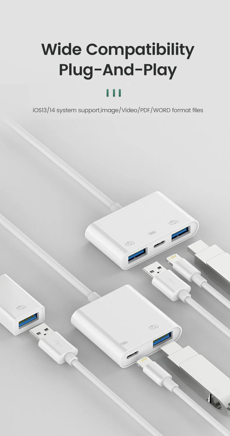 Elough OTG Adapter for iPhone 15 Lightning Male to USB 3.0 Adapter Data Transfer Fast Charging cable USB Adaptador for iPad