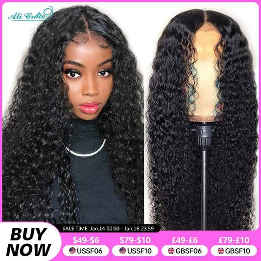 Ali Grace Wigs Brazilian Kinky Curly Human Hair Wigs Pre-Plucked 13x4 Lace Frontal Wig Remy Hair Deep Curly Lace Front Wigs