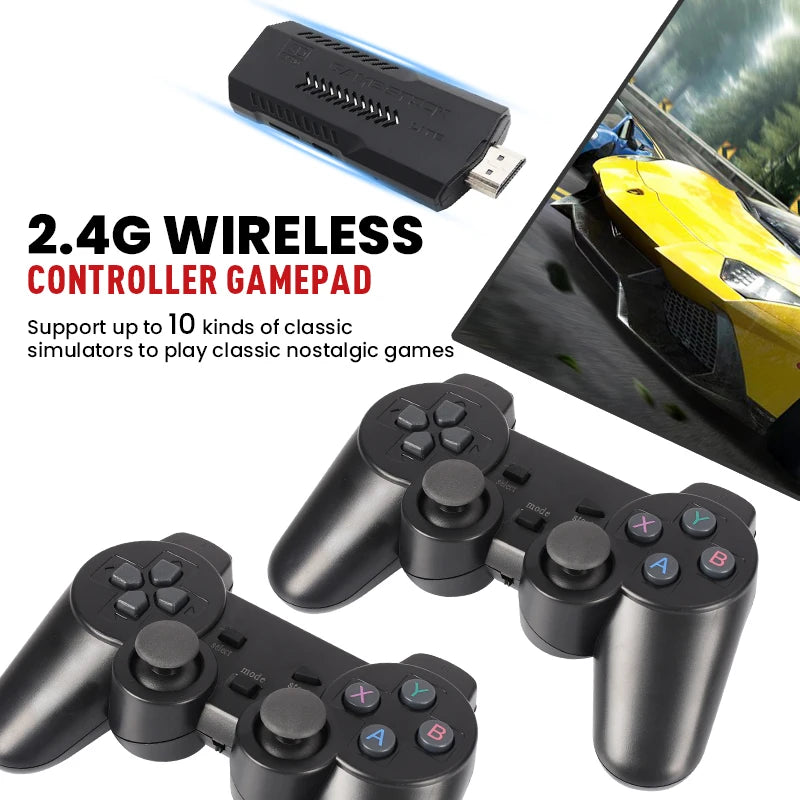 X2 Plus Game Stick 4K HD Video Game Console 2.4G Double Wireless Controller Game Stick For N64/PSP/PS1/GBA