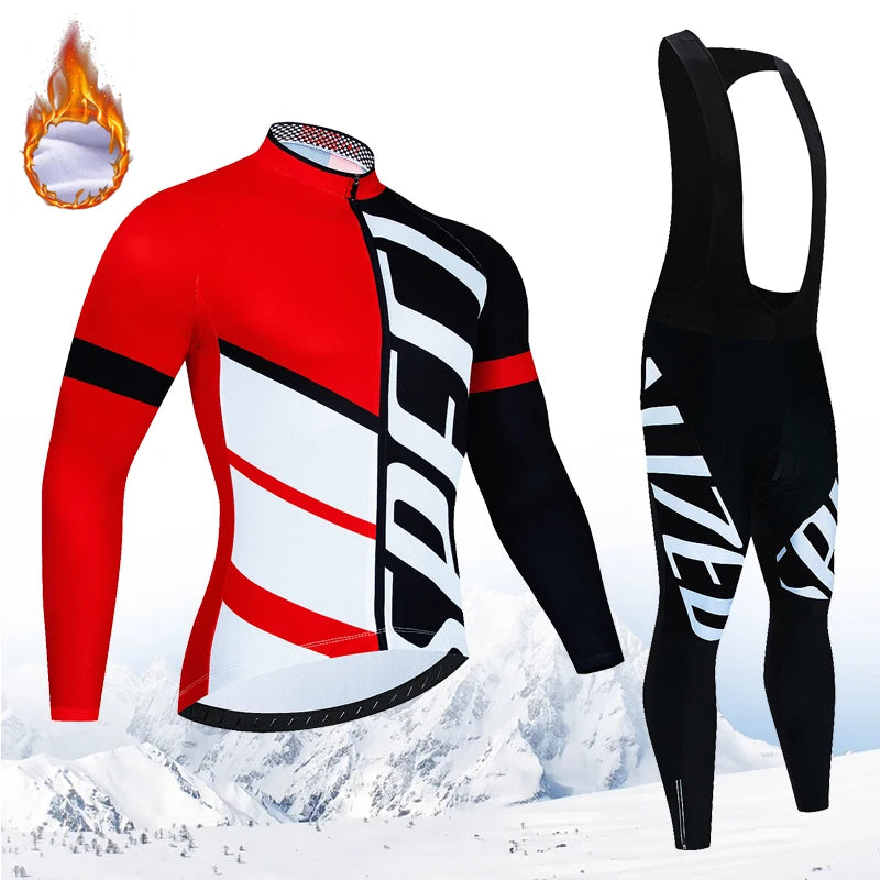 New Winter Cycling Jersey Set 2024 Men's Long Sleeve Mountain Bike Cycling Clothing Fleece Warm MTB Bicycle Clothes Wear Suit