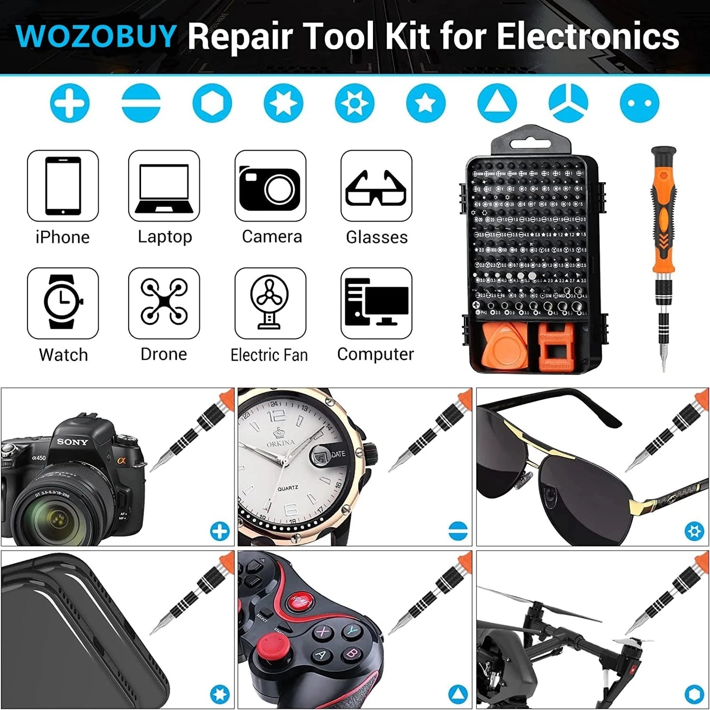 Screwdriver Set  Magnetic Torx Phillips Screw Bit Kit WOZOBUY With Electrical Driver Remover Wrench Repair Phone PC Tools