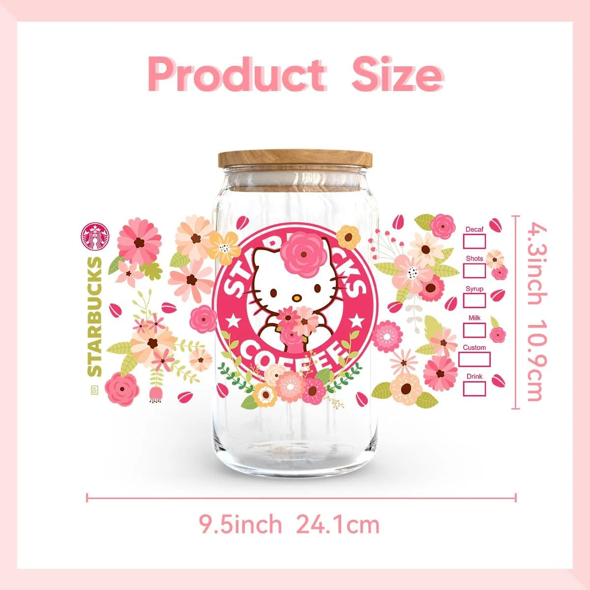 Miniso New Hello Kitty Theme For Libbey 16oz Can Glass Kuromi Coffee Waterproof UV DTF Coffee Can Wrap Libbey Glass 3D Wrap