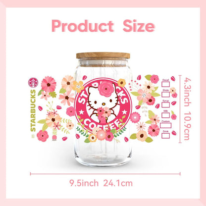 Miniso New Hello Kitty Theme For Libbey 16oz Can Glass Kuromi Coffee Waterproof UV DTF Coffee Can Wrap Libbey Glass 3D Wrap