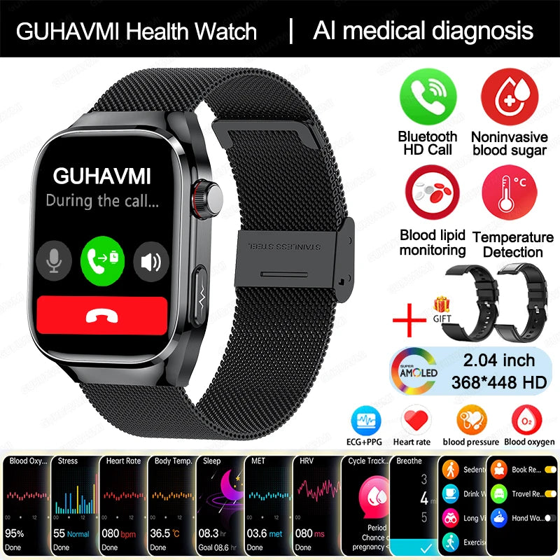 2024 New Medical Grade Uric Acid Blood Fat Smartwatch ECG Blood Glucose Heart Rate Blood Pressure Health Monitoring Smart Watch