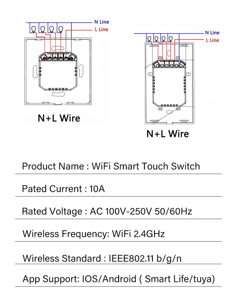 TUYA EU WiFi Smart Touch Switch 1/2/3/4gang Smart Light Switch Neutral Wire/No Neutral Wire Required Touch Switch Alexa Google