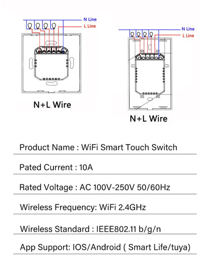 TUYA EU WiFi Smart Touch Switch 1/2/3/4gang Smart Light Switch Neutral Wire/No Neutral Wire Required Touch Switch Alexa Google