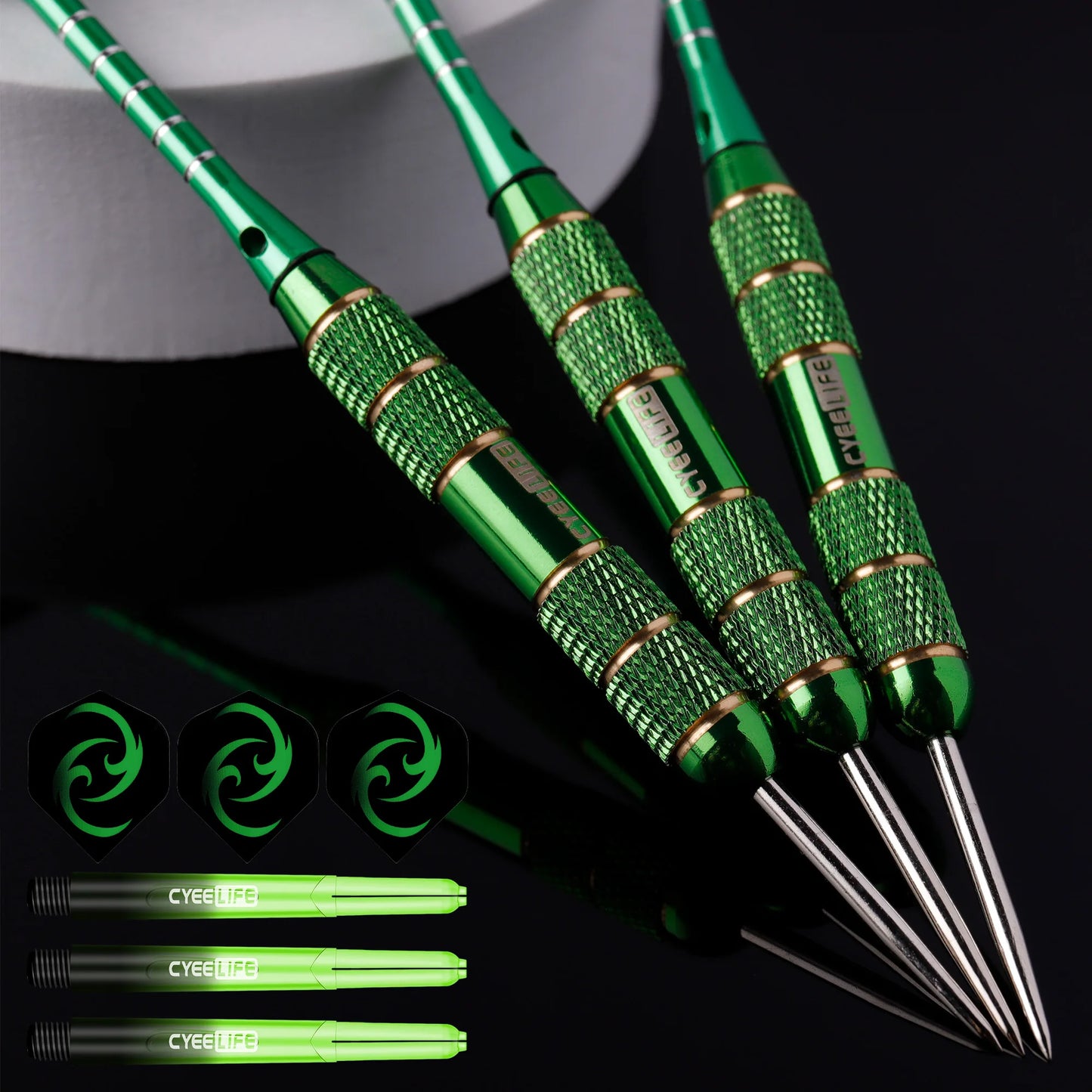 CyeeLife 24g Professional Dart Set 3PCS Steel Tip Darts Flights Anti-Fall Hard Dart Pure copper Dart Flying For Dartboard green