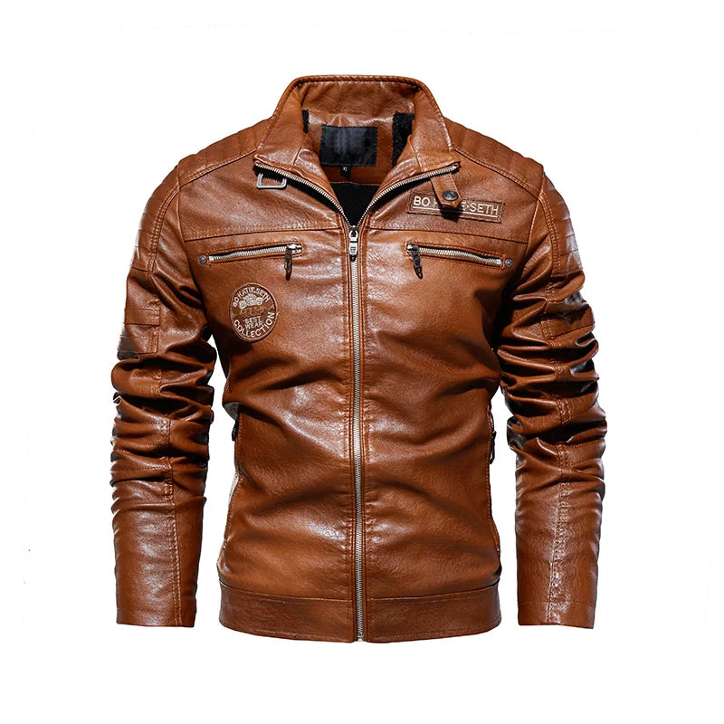 2023 Leather Jacket Men Winter Fleece Motorcycle Faux Leather Jacket Removable Fur Collar Windbreaker Ropa De Hombre Slim Coat