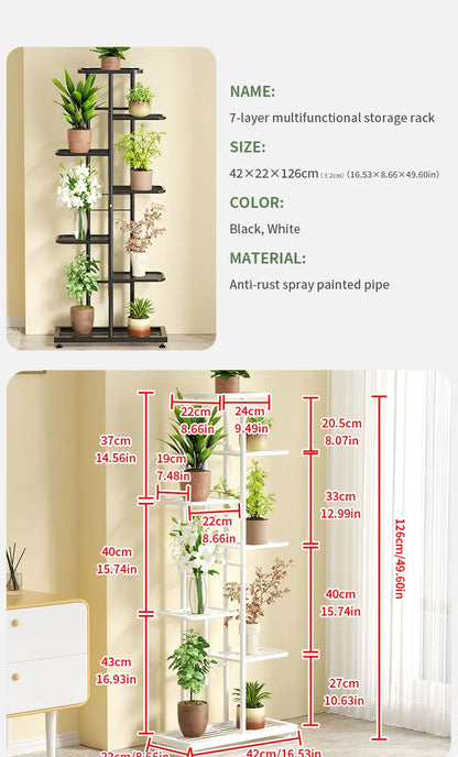 Cordlal Shining Stand For Flowers Iron 6/7/8Layers Plant Holder Storage Shelf Pot Rack Organizer Home Garden Decoration