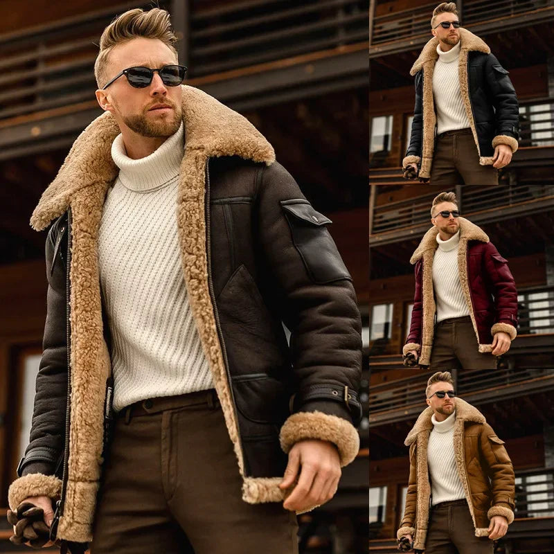 Plus Size Men's Casual Velvet Jacket Thickened European Style Compound Leather Clutch Cross Border Ebaywish Fashion Outerwear