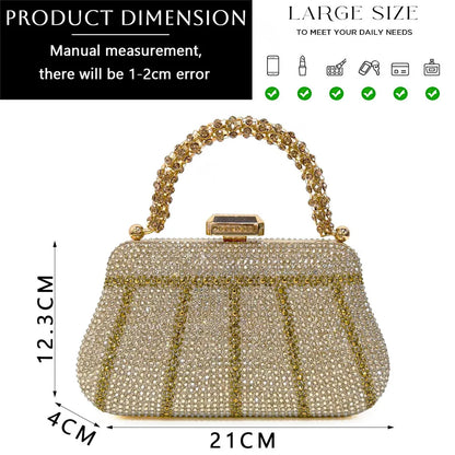 Popular In Nigeria Exquisite Evening Bags With Diamond Design Fashion Handle Clutch Rhinestone Embellished Long Chain Bag