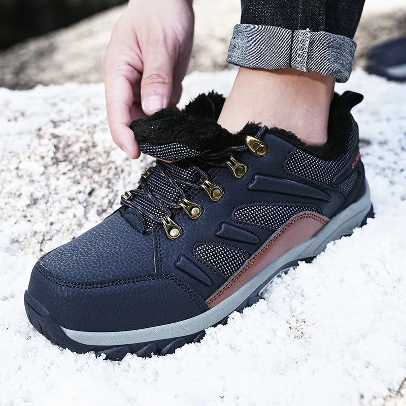 Men Classic Casual Leather Shoes Outdoor Winter Warm Fur Non-slip Sneaker Women Autumn Gym Cowboys Shoes Boys Breathable