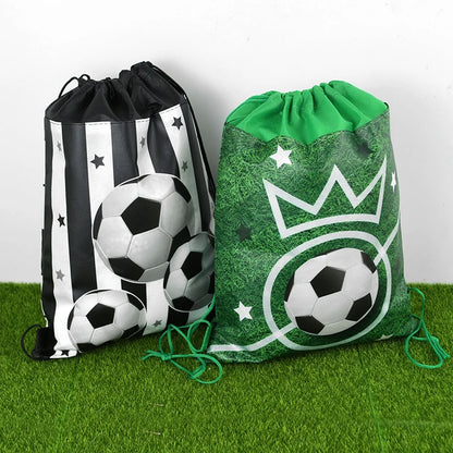 3/10pcs Football Non-woven Gifts Bag Soccer Birthday Candy Packing Snacks Storage Bags Drawstring Backpack For Kids Sports Party