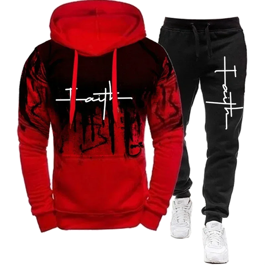 Fashion Faith Print Autumn Men's Casual Tracksuit Men Sweatshirts and Sweatpants Two Pieces Sets Sportswear Plus Size customized