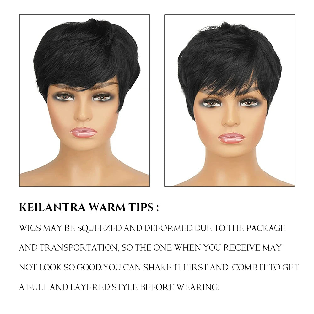 Brown Short Pixie Cut Wig Human Hair For Black Women Machine Made Wigs With Bangs Colored Brazilian Wig Human Hair Wigs