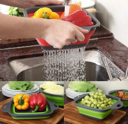 2PCS Silicone Folding Drainer Basket Fruit Vegetable Foldable Colander Kitchen Strainer for Food Pasta Kitchenware Drain Device