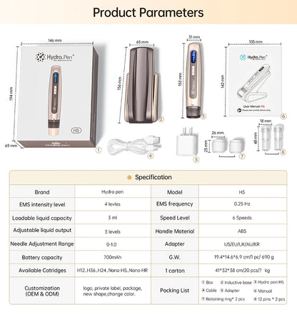 New Arrival Derma Pen 4-pole EMS Microcurrent Beauty Machine Hydra Pen H5 Automatic Infusion Microneedling Pen