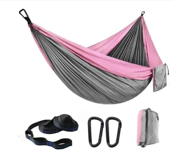 Single Person Portable Outdoor Camping Hammock With Nylon Color Matching Hammock High Strength Parachute Fabric Hanging Bed