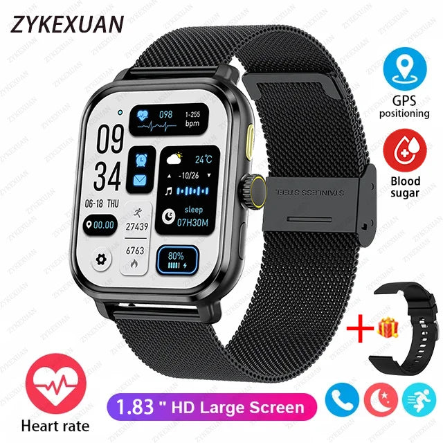 2024 New Smart Watch For Women Men Gift 1.83" Screen Full Touch Sport Fitness Watches Bluetooth Call Blood Sugar Smartwatch+Box