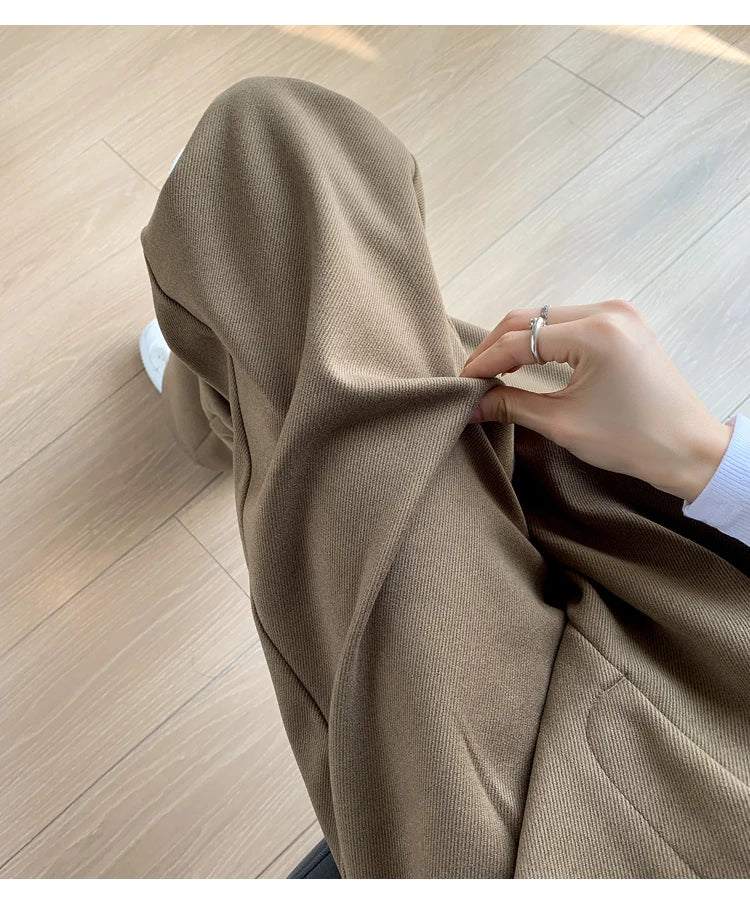 Seoulish Autumn Winter Thicken Woolen Casual Loose Full Length Pants 2023 New Button High Waist Chic Wide Leg Trousers Female