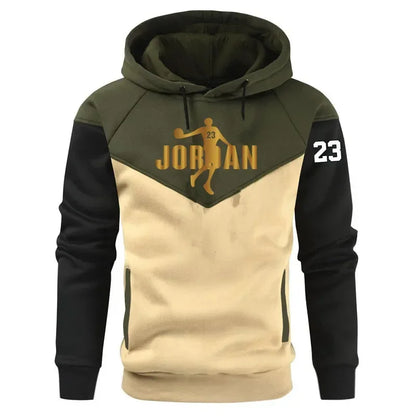 2025 Spring and autumn men's casual hoodie new patchwork printed rope sweatshirt, outdoor jogging men and women loose pullover