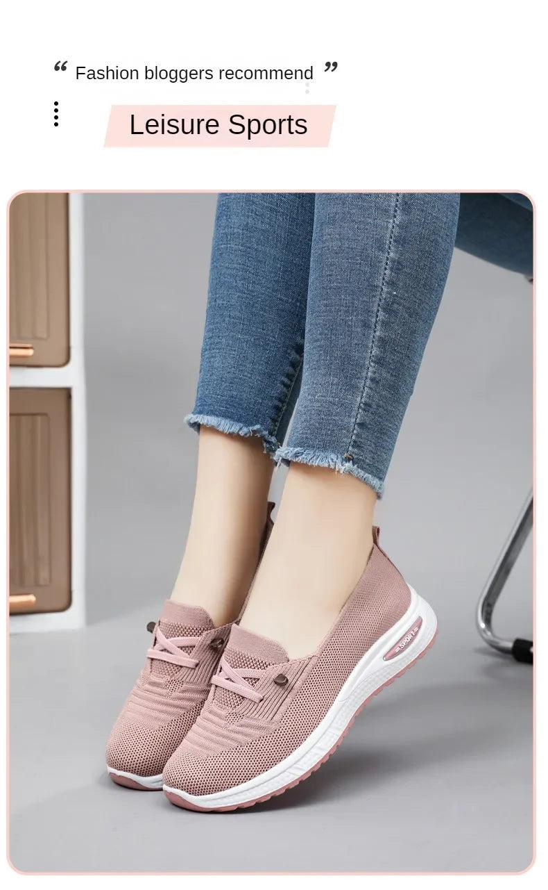 2024 Women's Casual Shoes Fashion Breathable Walking Flat Bottom Sports Shoes Women's Fitness Large Pink Women's Shoes 36-43