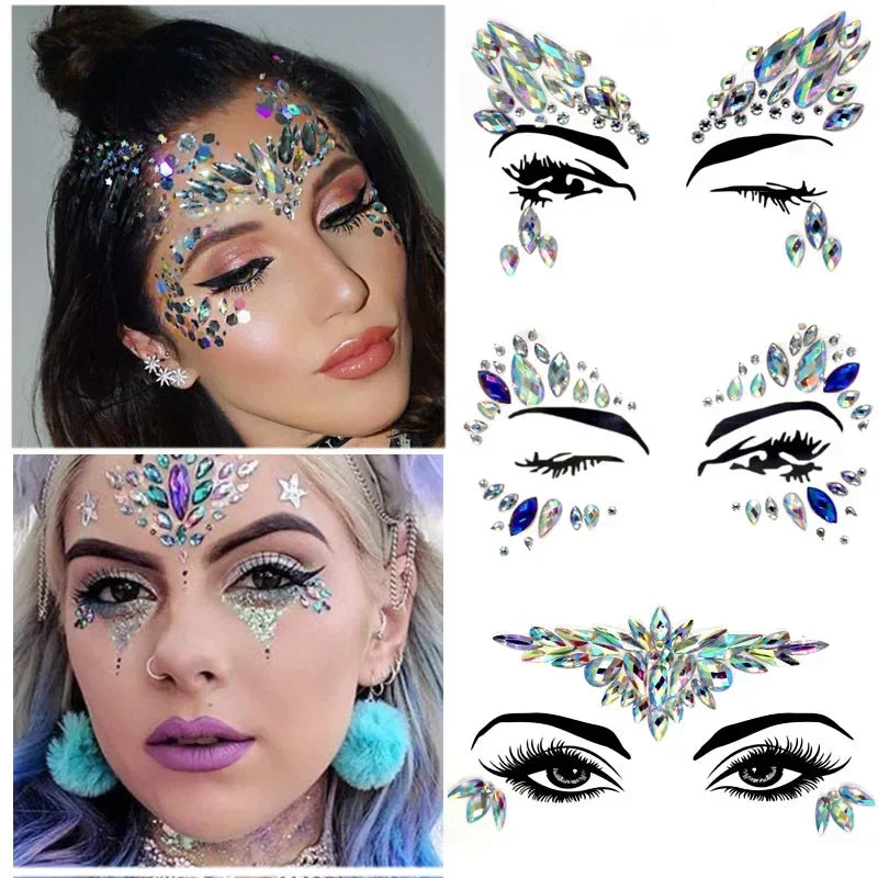 Sexy Face Tattoo Stickers Glitter Fake Tattoos Rhinestones for Woman Temporary Tattoos Party DIY Kids Holiday Face Jewels Tattoo