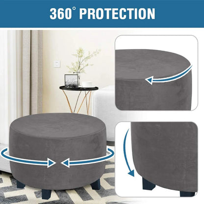 Real Velvet Plush Fabric Round Ottoman Slipcover Footstool Protector Covers Storage Stool Ottoman Covers