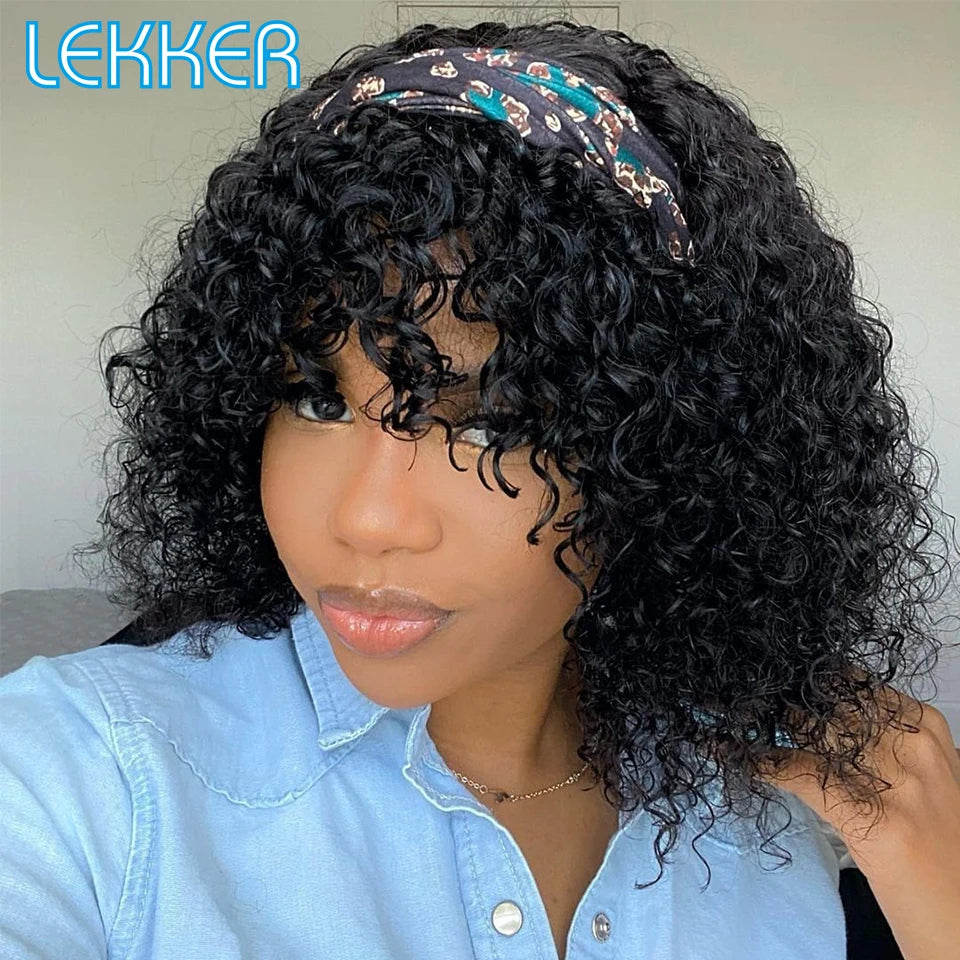 Lekker Colored Short Pixie Afro Kinky Curly Bob 100% Human Hair Wigs With Bangs For Women Brazilian Remy Hair Ombre Brown Wigs