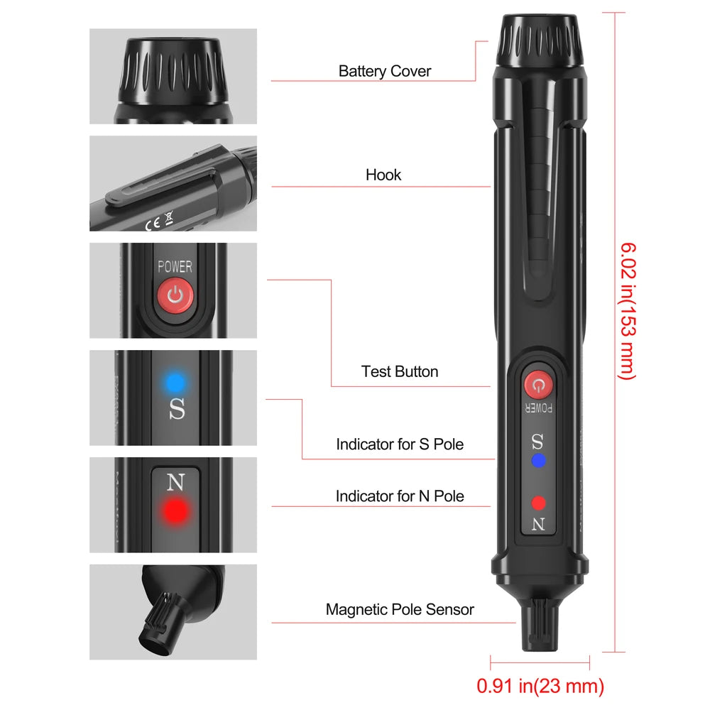 MASTFUYI Handheld Magnetic Pole Pen Polarity Tester N/S Pole Identify Tool North & South Magnetic Pole Detector