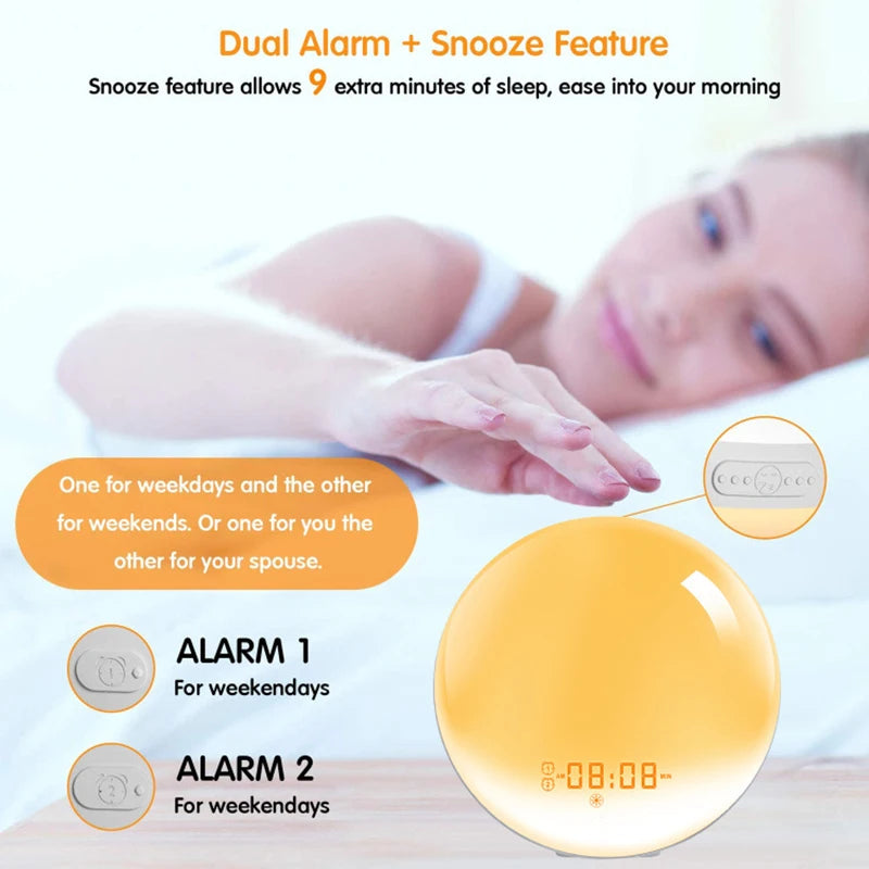 Sunrise Alarm Clock Wake Up Light Clock Sunrise/Sunset Simulation Digital Clock with Night Light FM Radio Desk Clocks