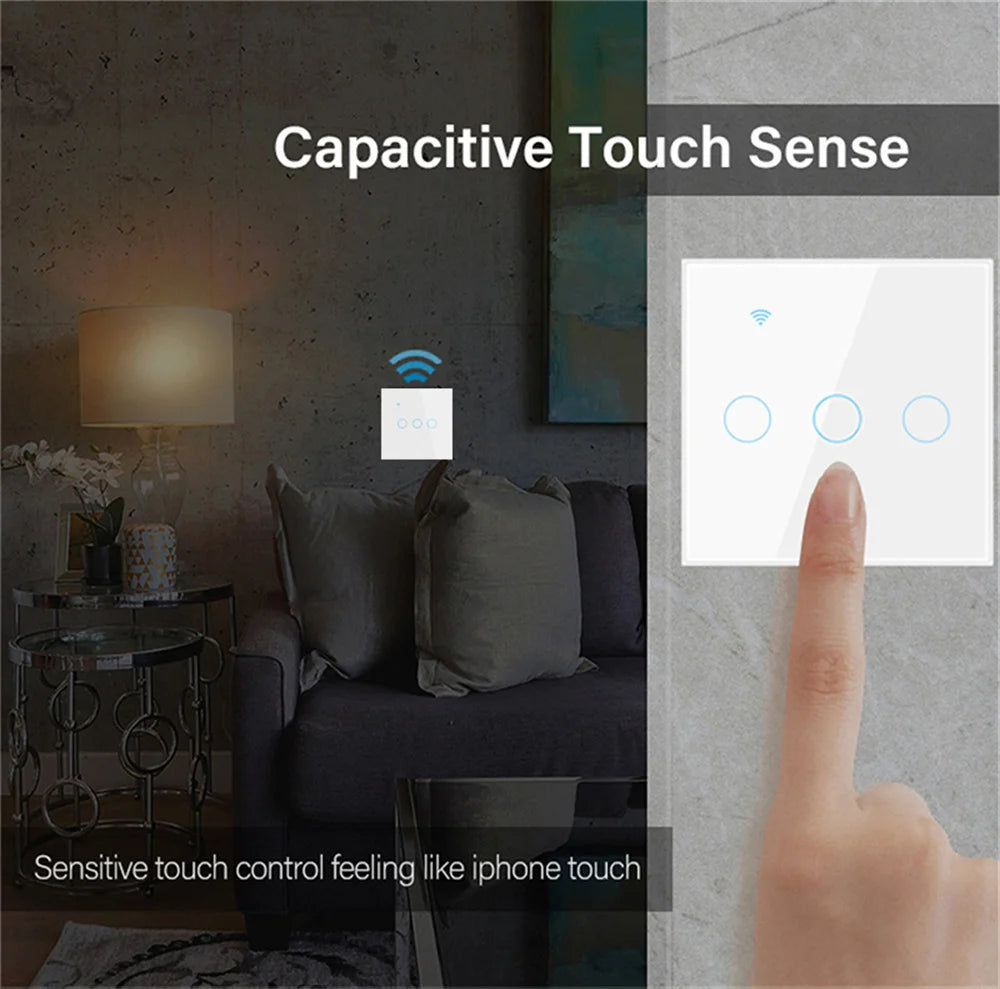 TUYA EU WiFi Smart Touch Switch 1/2/3/4gang Smart Light Switch Neutral Wire/No Neutral Wire Required Touch Switch Alexa Google