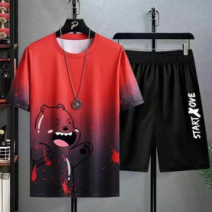 Casual Sports 2-piece Set Youth Short Sleeve Trousers Summer New Style Suit Men Trendy Brand Matching Cool Foreign Trade