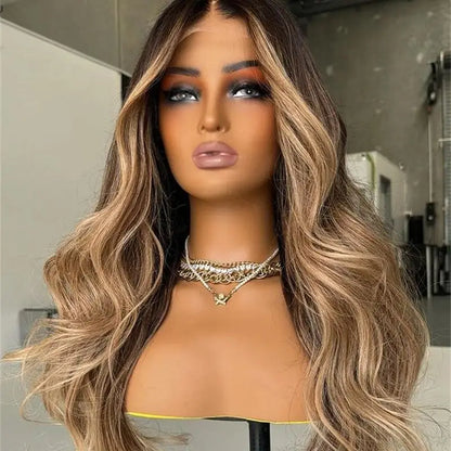 Ombre Glueless Ash Blonde Wig Human Hair Brown Highlight Wig Loose Wave Wig 13x6 Transparent Lace Front Wig Natural Hairline