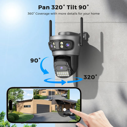 15MP 8K Three Lens Three Screens PTZ Wifi Camera Outdoor HD 5G Wifi Security Camera Ai Human Detection Home Surveillance Camera