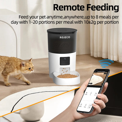 ROJECO 3L Automatic Pets Feeder With Carmen Smart Cat Food Dispenser For Dogs WIFI Rechargeable Feeders For Cats Remote Feeding