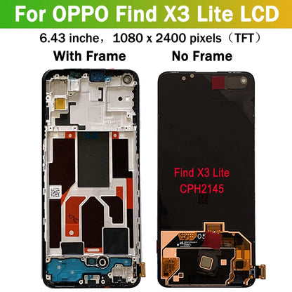 6.43" New AMOLED For Oppo Find X3 Lite LCD Display Screen Frame+Touch Panel Digitizer For Find X3Lite Display CPH2145 Frame