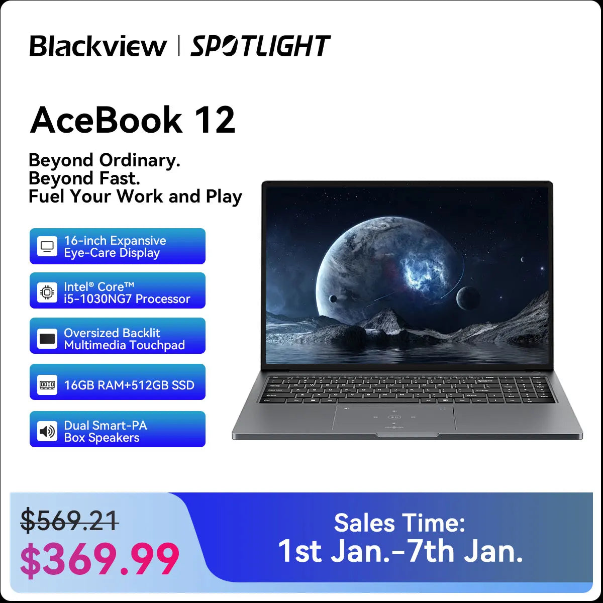 [World Premiere] Blackview AceBook 12 Win 11 Pro Laptop 16'' 1920*1200 Display, Intel I5-1030NG7 Notebook, 16GB 512GB, 5000mAh