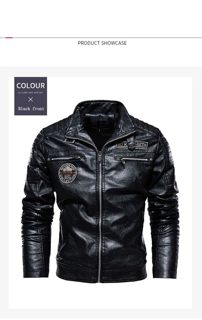 2023 Leather Jacket Men Winter Fleece Motorcycle Faux Leather Jacket Removable Fur Collar Windbreaker Ropa De Hombre Slim Coat