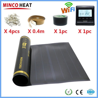 50cmX4m 2m2 Infrared Graphene PTC Heating Film Warm Floor Mat With WiFi Thermostat Temperature Controller