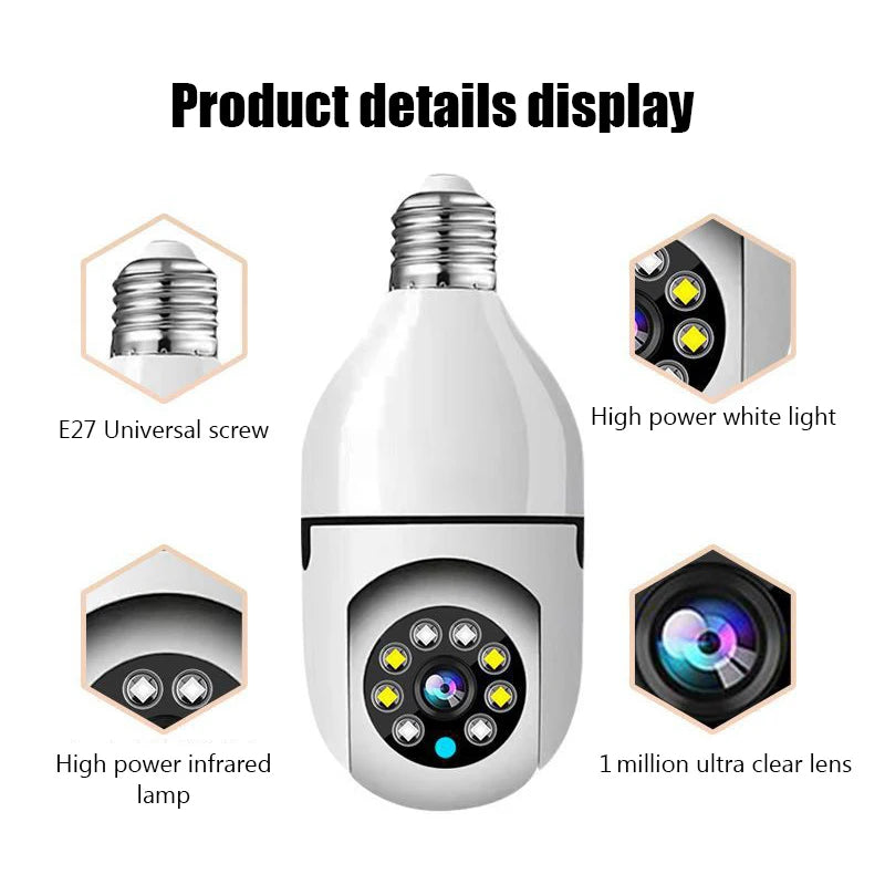 E27 Bulb Wireless Surveillance Camera 5G Wifi Night Vision Auto Human Tracking Home Panoramic Video Security Protection Monitor