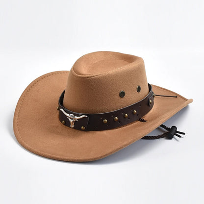 Artificial Suede Western Cowboy Hats Vintage Big-edge Gentleman Cowgirl Jazz Hat Holidays Party Cosplay Hat