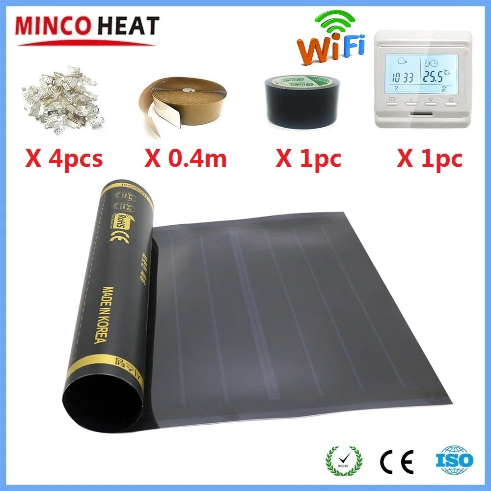 50cmX4m 2m2 Infrared Graphene PTC Heating Film Warm Floor Mat With WiFi Thermostat Temperature Controller