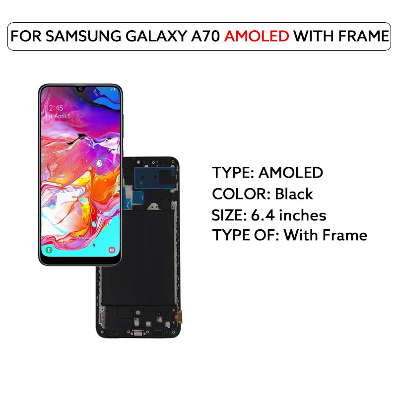 AMOLED LCD For Samsung Galaxy A70 A705 LCD Display Digital Touch Screen Assembly With Frame A705F A705W A705X Replacement Parts