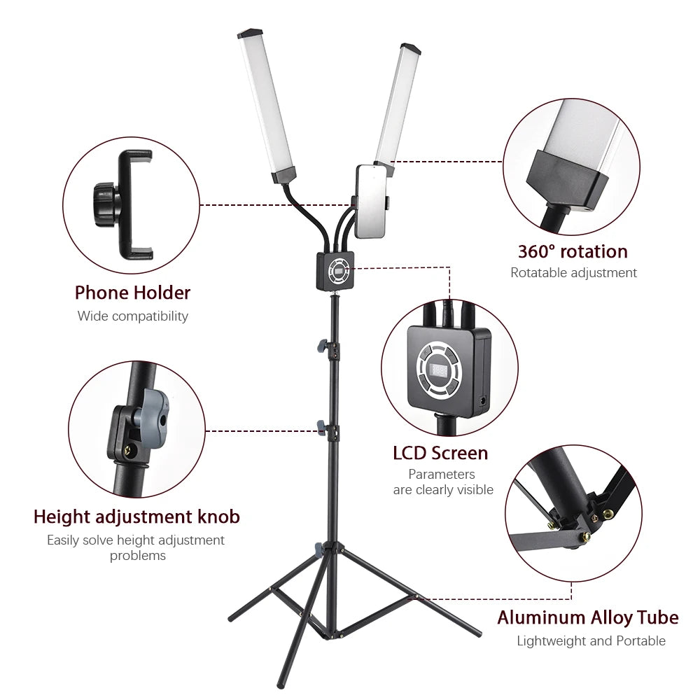 Flexible 4-Arms/Dual-arm LED Video Light Photography Fill Light 3200K-5600K with Metal Light Stand for Makeup Live Streaming