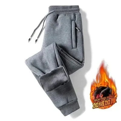 Fleece-Lined Men's Sweatpants Winter Loose-Fit Plus Size Thickened Casual Pants Zip-Up Straight-Leg Trousers Spring Autumn