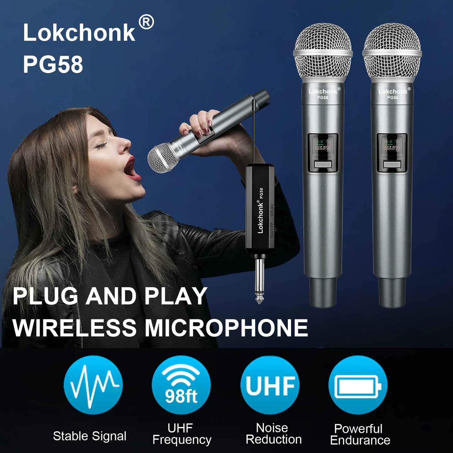 PG58 Professional Wireless Microphone 2 Channels UHF Fixed Frequency Handheld Mic Micphone For Party Karaoke Church Show Meeting