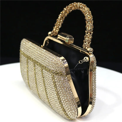 Popular In Nigeria Exquisite Evening Bags With Diamond Design Fashion Handle Clutch Rhinestone Embellished Long Chain Bag