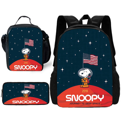 Cartoon Cute S-SnoopyS 3 pcs set Child School Backpack with Lunch Bags ,Pencil Bags ,School Bags for Boys Girls Best Gift